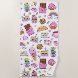 パターおもしろいンユニコーン魔法かわいい ビーチタオル