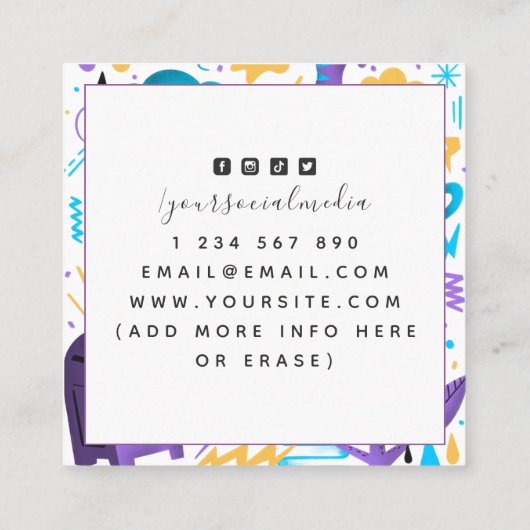 パターおもしろいン予測できな・グラフィック・デザイナ・イラストレータ スクエア名刺 (裏面)