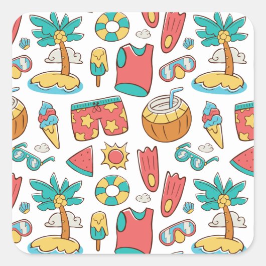 パターおもしろいン夏ビーチ休暇 スクエアシール (正面)