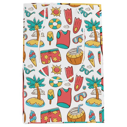 パターおもしろいン夏ビーチ休暇 ミディアムペーパーバッグ (正面)