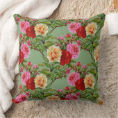 パターはっきりしたン赤い黄色のピンクのバラと葉 クッション (ブランケット)