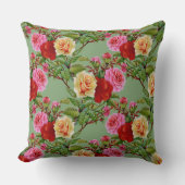 パターはっきりしたン赤い黄色のピンクのバラと葉 クッション (正面)