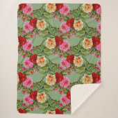 パターはっきりしたン赤い黄色のピンクのバラと葉 シェルパブランケット (正面)