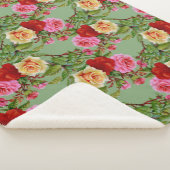 パターはっきりしたン赤い黄色のピンクのバラと葉 シェルパブランケット (3/4)