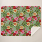 パターはっきりしたン赤い黄色のピンクのバラと葉 シェルパブランケット (正面(横))