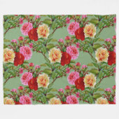 パターはっきりしたン赤い黄色のピンクのバラと葉 フリースブランケット (正面(横))