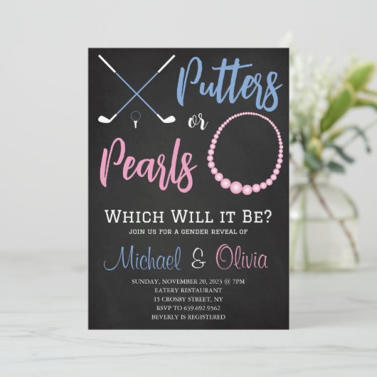 パターまたは真珠の性別によるパーティーの表示 招待状 (スタンド正面)