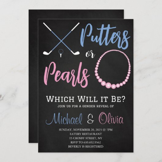 パターまたは真珠の性別によるパーティーの表示 招待状 (正面/裏面)