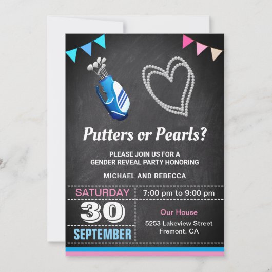 パターまたは真珠の性別によるパーティーの表示 招待状 (正面)