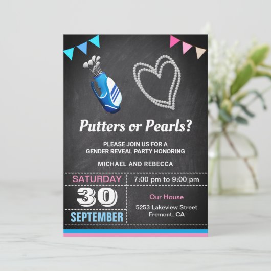 パターまたは真珠の性別によるパーティーの表示 招待状 (スタンド正面)