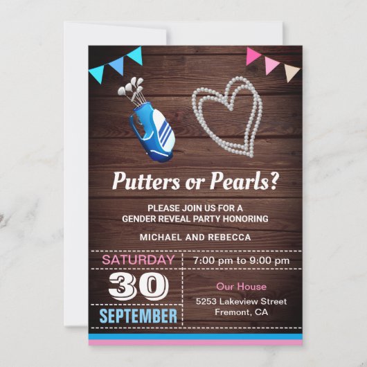 パターまたは真珠の性別によるパーティーの表示 招待状 (正面)