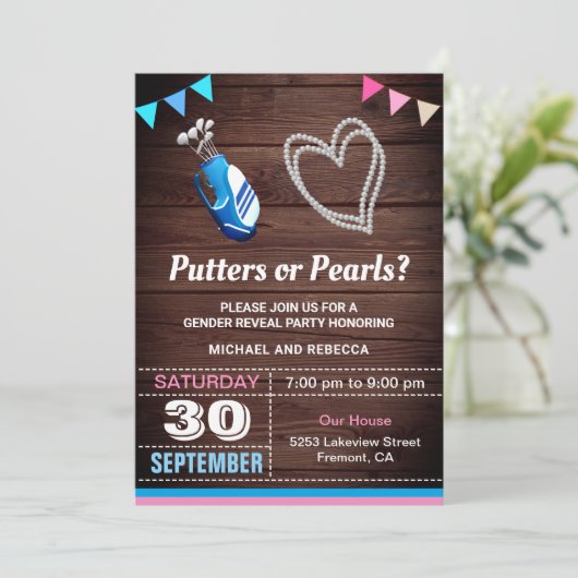 パターまたは真珠の性別によるパーティーの表示 招待状 (スタンド正面)