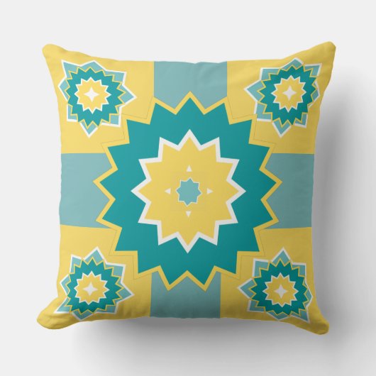 パターエレガントンモダンイエローブルー白いシックなママ クッション (正面)