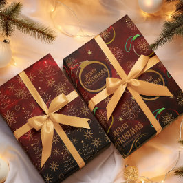 パターエレガントン赤金ゴールドメリークリスマス ラッピングペーパーシート