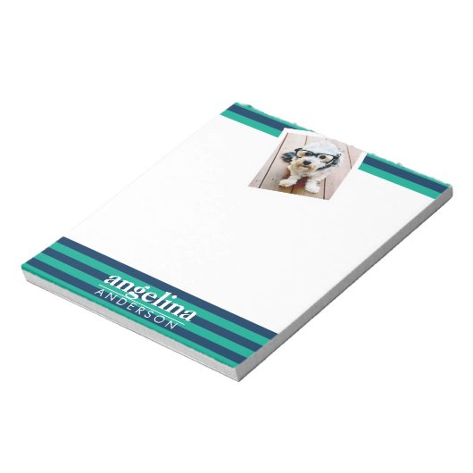 パターカラフルンストライプの名前をカスタムすると写真 ノートパッド (回転)