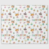 パターカラフルンバンニー卵キッズイースター ラッピングペーパー (フラット)