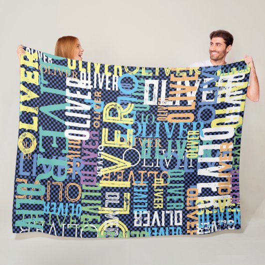 パターカラフルン上で複製さ市松模様にれた名前 フリースブランケット (インサイチュ)