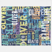 パターカラフルン上で複製さ市松模様にれた名前 フリースブランケット (正面(横))