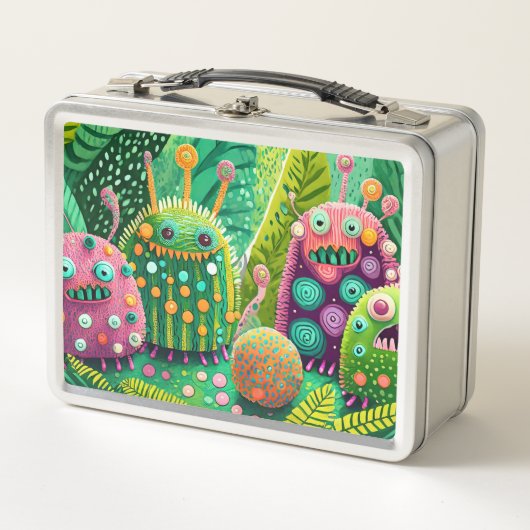 パターカラフルン付きのテクスチャモンスター メタルランチボックス (正面)