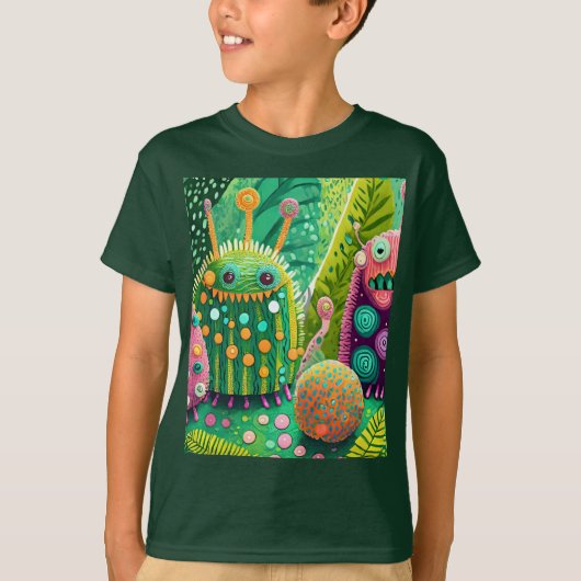 パターカラフルン付きのテクスチャモンスター Tシャツ (正面)