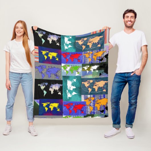 パターカラフルン混合ワールドマップスタンプされたアロバー フリースブランケット (インサイチュ)