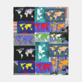 パターカラフルン混合ワールドマップスタンプされたアロバー フリースブランケット (正面)