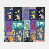 パターカラフルン混合ワールドマップスタンプされたアロバー フリースブランケット (正面(横))