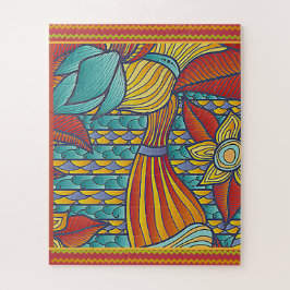 パターコンテンポラリーン赤、金ゴールド、ブルース ジグソーパズル