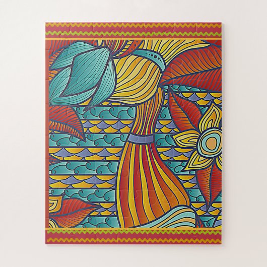 パターコンテンポラリーン赤、金ゴールド、ブルース ジグソーパズル (縦)