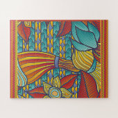 パターコンテンポラリーン赤、金ゴールド、ブルース ジグソーパズル (横)