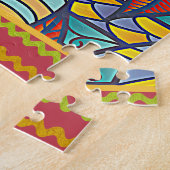 パターコンテンポラリーン赤、金ゴールド、ブルース ジグソーパズル (側面)