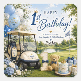 パターゴルフグリーン上のゴルフカートでゴルフ1歳の誕生日 スクエアシール