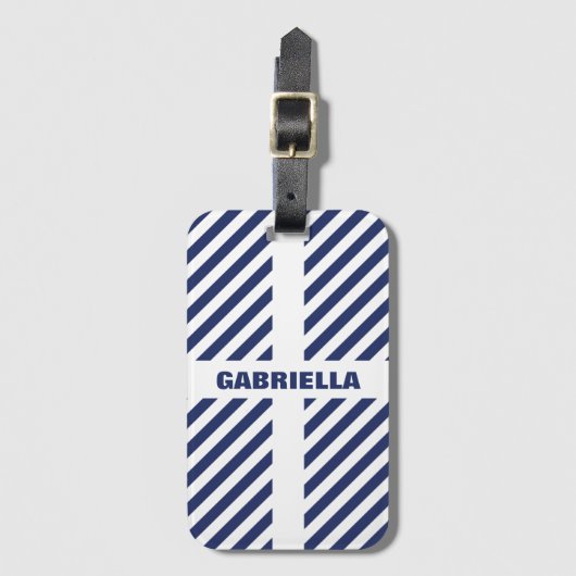 パターストライプのンと名前 ラゲッジタグ (正面縦)
