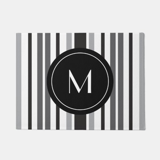パターストライプのングレー白黒モノグラカスタムム ドアマット (正面)