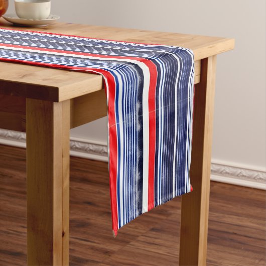 パターストライプのン、青、コーヒ赤と白ーマググ ミディアムテーブルランナー (インサイチュ)