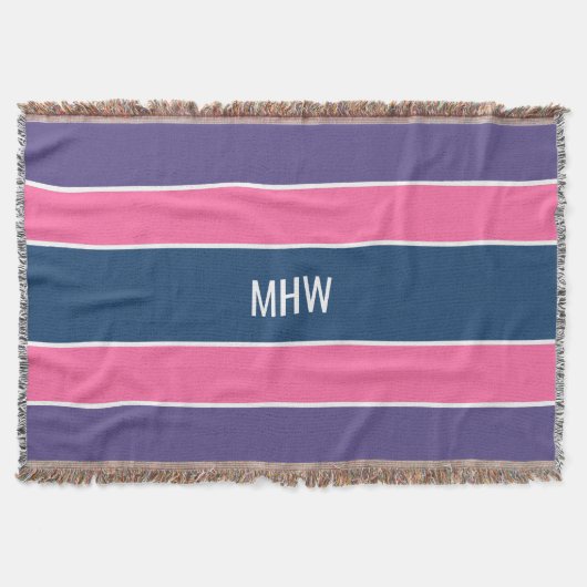 パターストライプンカスタムモノグラム投げ毛布 スローブランケット (正面)