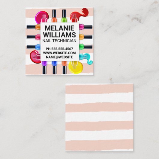 パターストライプン | カラフル爪、 ネイルポーランドポア スクエア名刺 (正面/裏面)