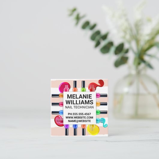パターストライプン | カラフル爪、 ネイルポーランドポア スクエア名刺 (スタンド正面)