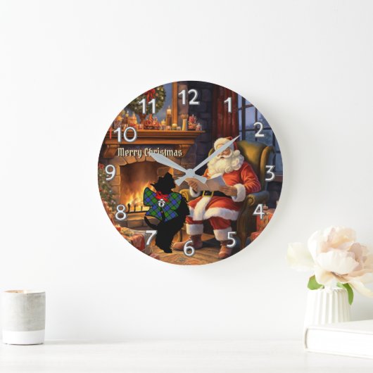 パターソンスコッチドッグ/サンタパーソナライズされたクリスマス ラージ壁時計 (ホーム)