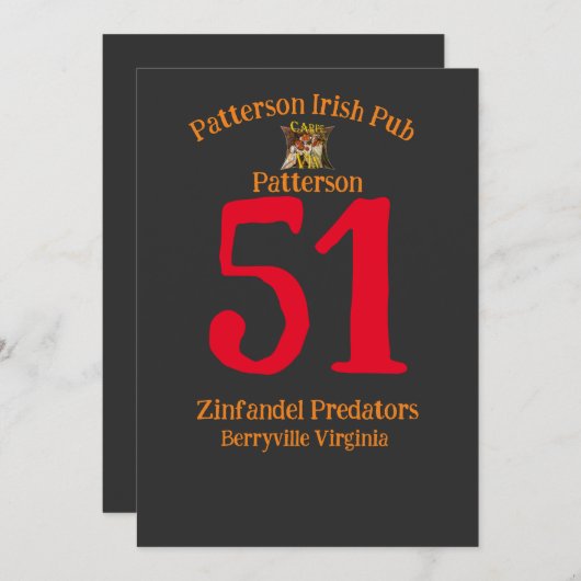 パターソン アイリッシュ パブ ジンファンデル プレデターズ ベリーVILLE 招待状 (正面/裏面)