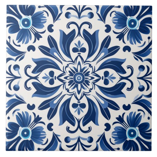 パターモダンエレガントンスペインのアズレジョデコールブルー タイル (正面)