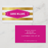 パターモダンンストライプのピンクバッジのロゴ金ゴールド箔 名刺 (正面/裏面)