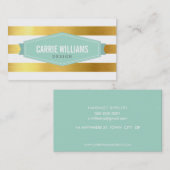 パターモダンンストライプのミントバッジのロゴ金ゴールド箔 名刺 (正面/裏面)