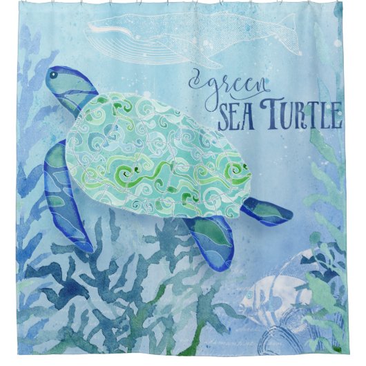パターモダンンビーチウミガメヴィンテージアート シャワーカーテン (正面)