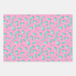 パターモダンンピンクのクリスマス ラッピングペーパーシート