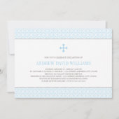 パターモダンンブルークロス男の赤ちゃんバプテスマ 招待状 (正面)