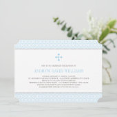 パターモダンンブルークロス男の赤ちゃんバプテスマ 招待状 (スタンド正面)