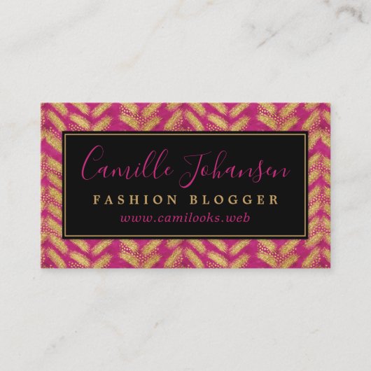 パターモダンンホットピンク&金ゴールドプロフェッショナル 名刺 (正面)