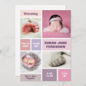 パターモダンン写真コラージュ生まれたばかりのベビーガール 案内状 (正面/裏面)