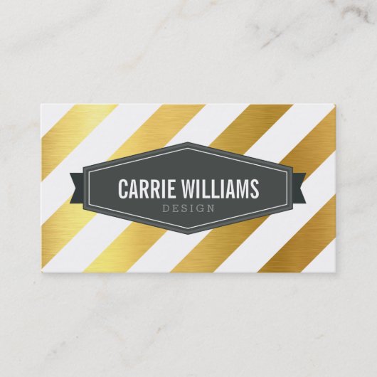 パターモダンン角ストライプ付きバッジのロゴ金ゴールド箔 名刺 (正面)